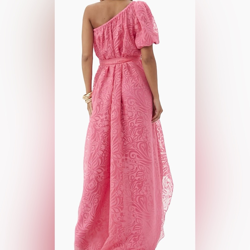 Trina Turk Afloat One-Shoulder Lace Dress in Papillon Pink SZ L - Picture 5 of 9